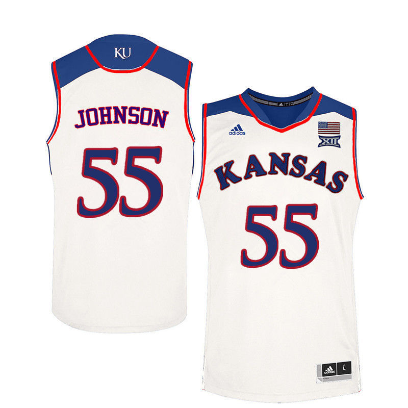 Men Kansas Jayhawks #55 Tyler Johnson College Basketball Jerseys-White - Click Image to Close